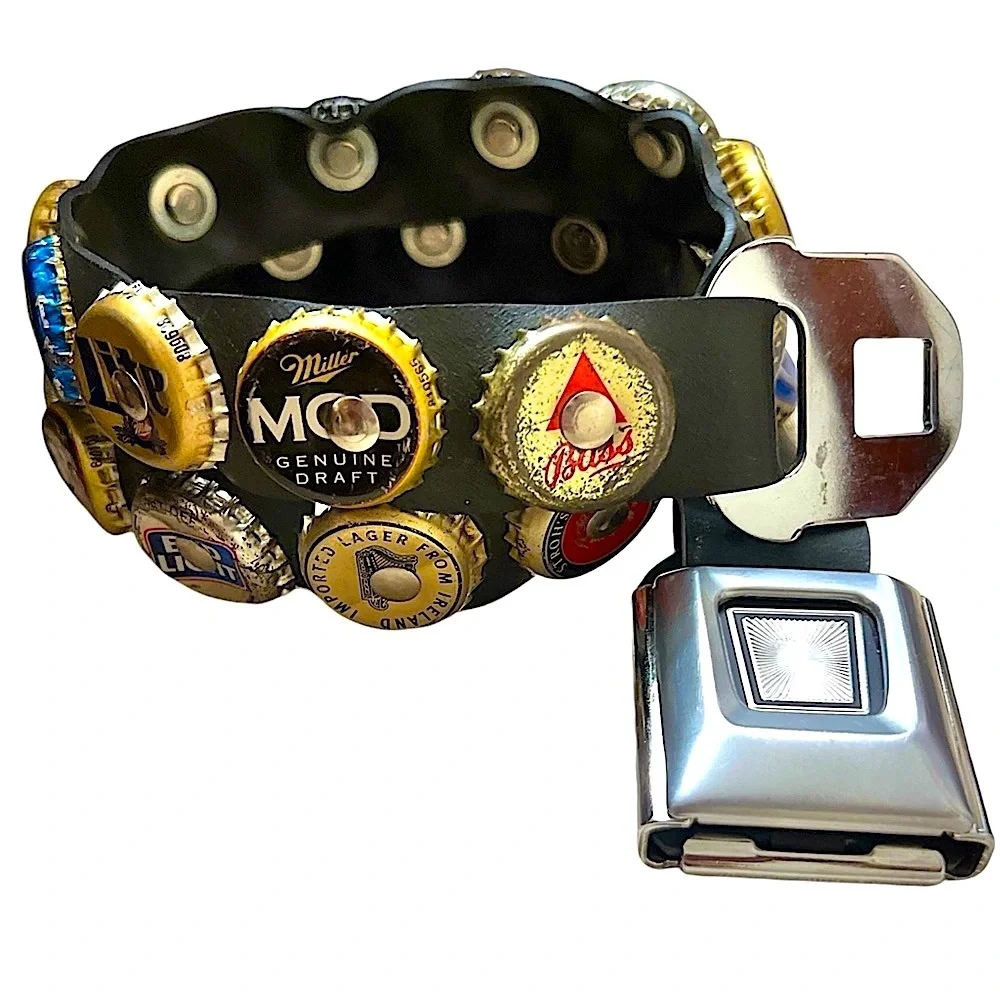 Vintage Seat Belt buckle beer cap belt rare unique conversation piece EUC - Picture 3 of 13